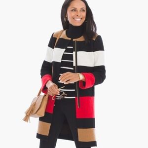 Chico's Colorblock Wool Long Jacket